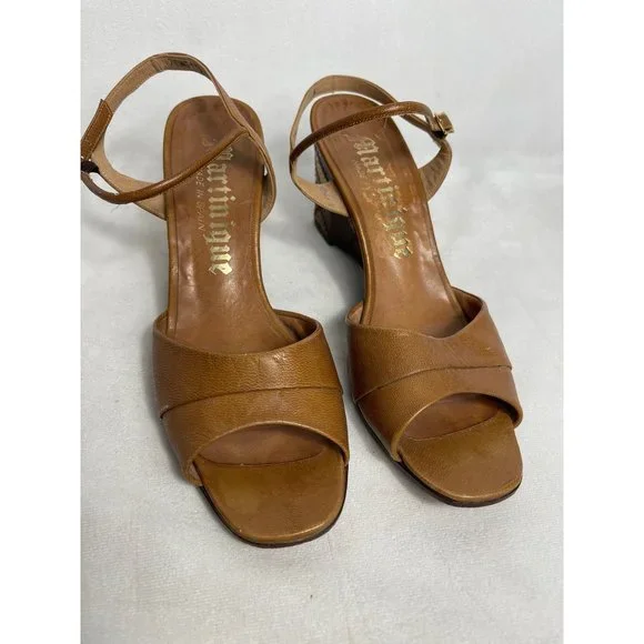 Vintage Snake Skin Size 6 Martinique Wedges Leather Brown Open Toe Spain Women's - Picture 9 of 12